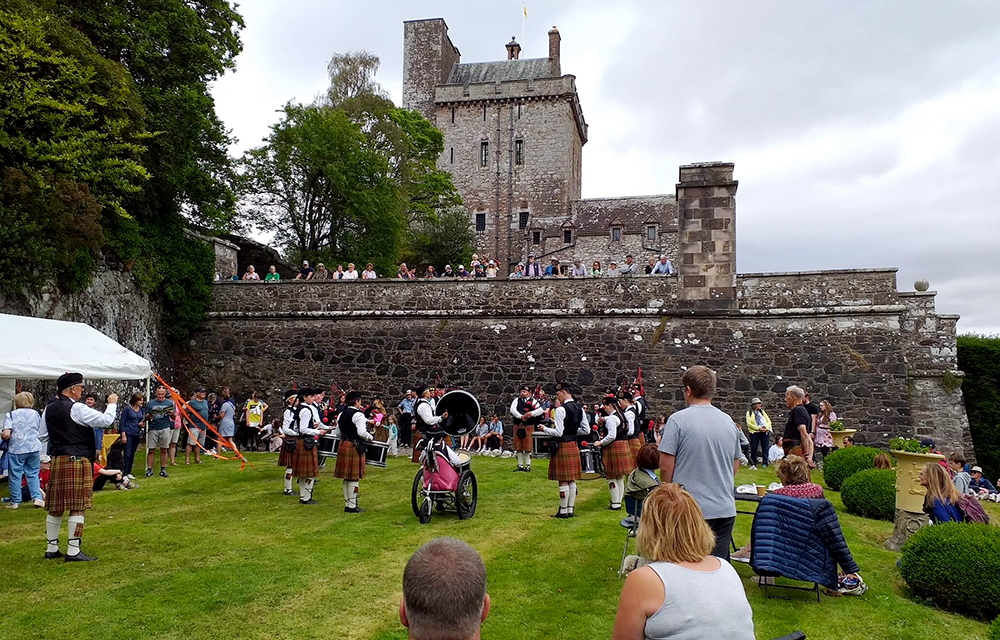 Drummers and Pipers at the Drummond Castle Gardens Charity Open Day